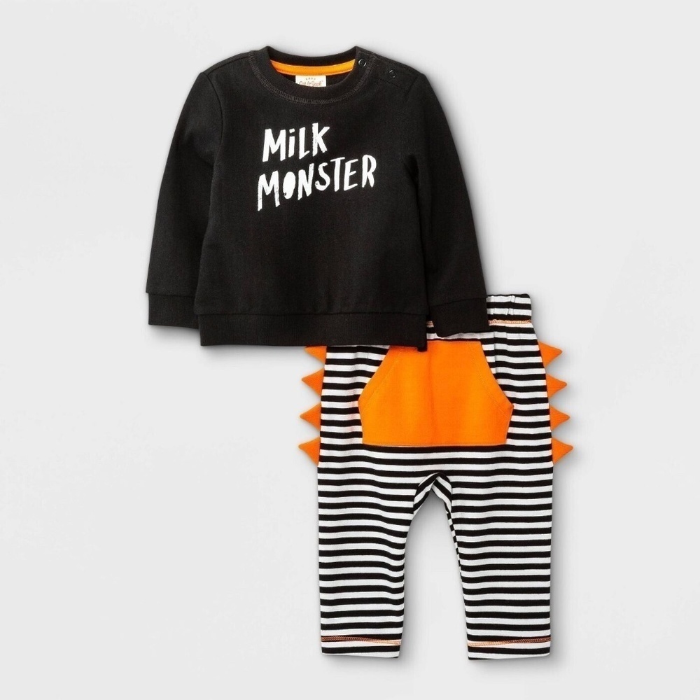 Baby Boys' Milk Monster French Terry Long Sleeve Sweater Top & Bottom Set 0-3M